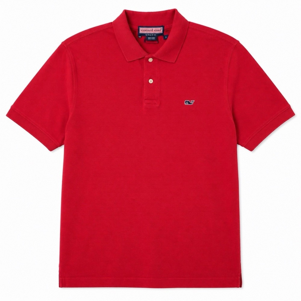 Vineyard Vines Mens Small Pique Polo Shirt Red Whale Logo 100% Cotton Classic